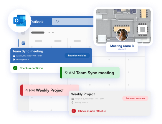 Réservation de salle confirmée avec le check-in intégré à Outlook grâce à Waldo.